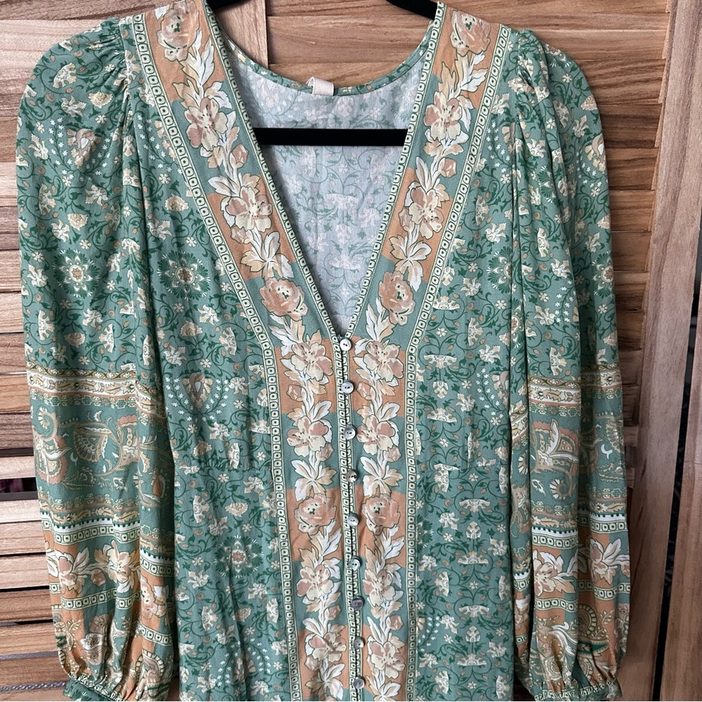 Spell Madame Peacock Button Through Gown in Emerald size XS - Picture 6 of 8